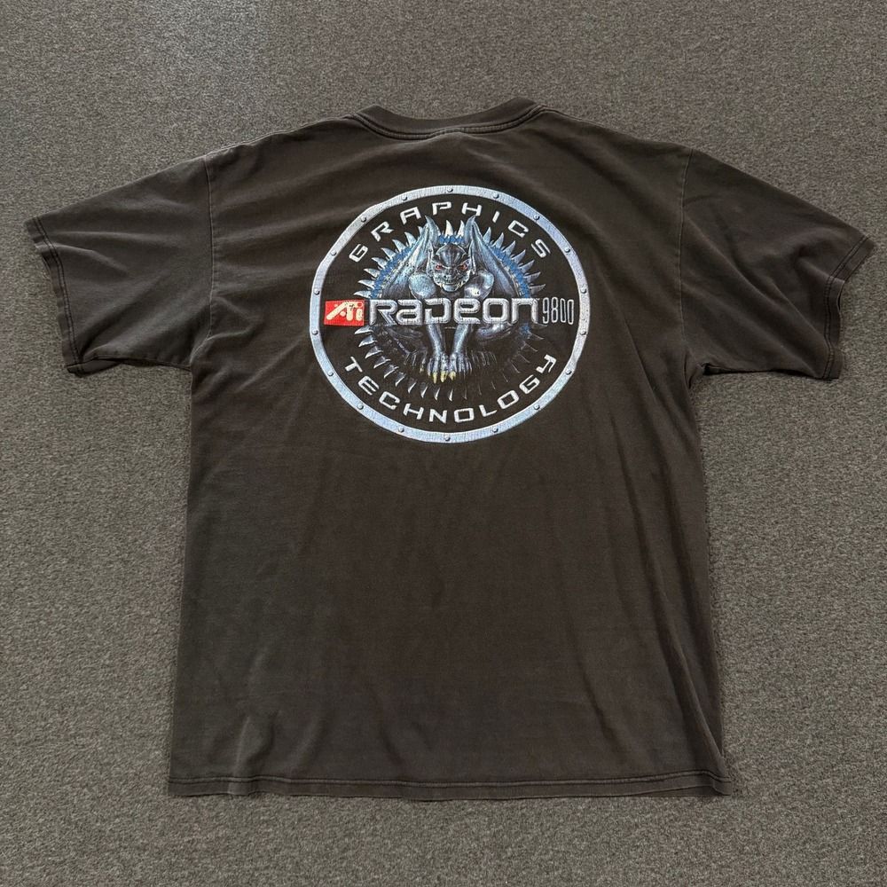 2000s Gildan ATI Radeon 9800 T-Shirt Mens L Black Good Vintage Promo Graphic